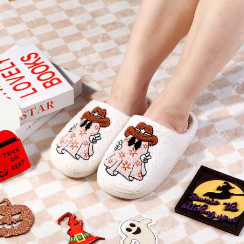 Image of Halloween Pumpkin Slippers for Womens Mens Plush Warm Spooky Lantern Pumpkin Slippers House Shoes