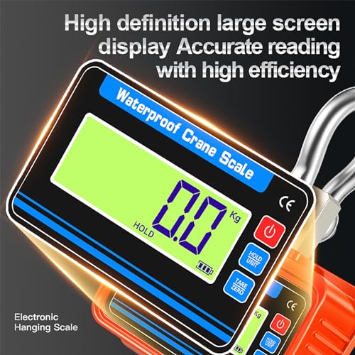 3T Portable Waterproof Crane Scale - Industrial Digital Hanging Scale with LCD Backlight, Unit Change & Zero Function for Construction, Travel, Fishing & Heavy Duty Use