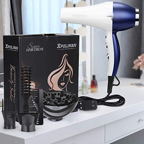 Hair Dryer 2000W, Negative Ionic Fast Dry Low Noise Blow Dryer, Professional Salon Hair Dryers With Diffuser, Concentrator, Styling Pik,2 Speed And 3 Heat Settings,Quick Drying With Ac Motor-Whiteblue #TOP5