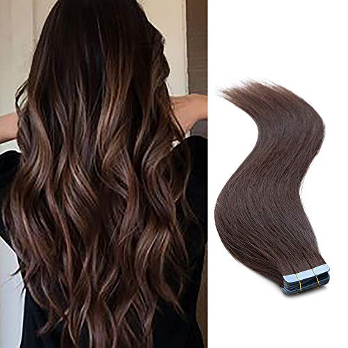 SEGO Tape In Hair Extensions Human Hair 20pcs 50g/pack Tape in Remy Human Hair Extensions Hair Extensions Straight Seamless For Women 12/14/16/18/20/22/24 Inches