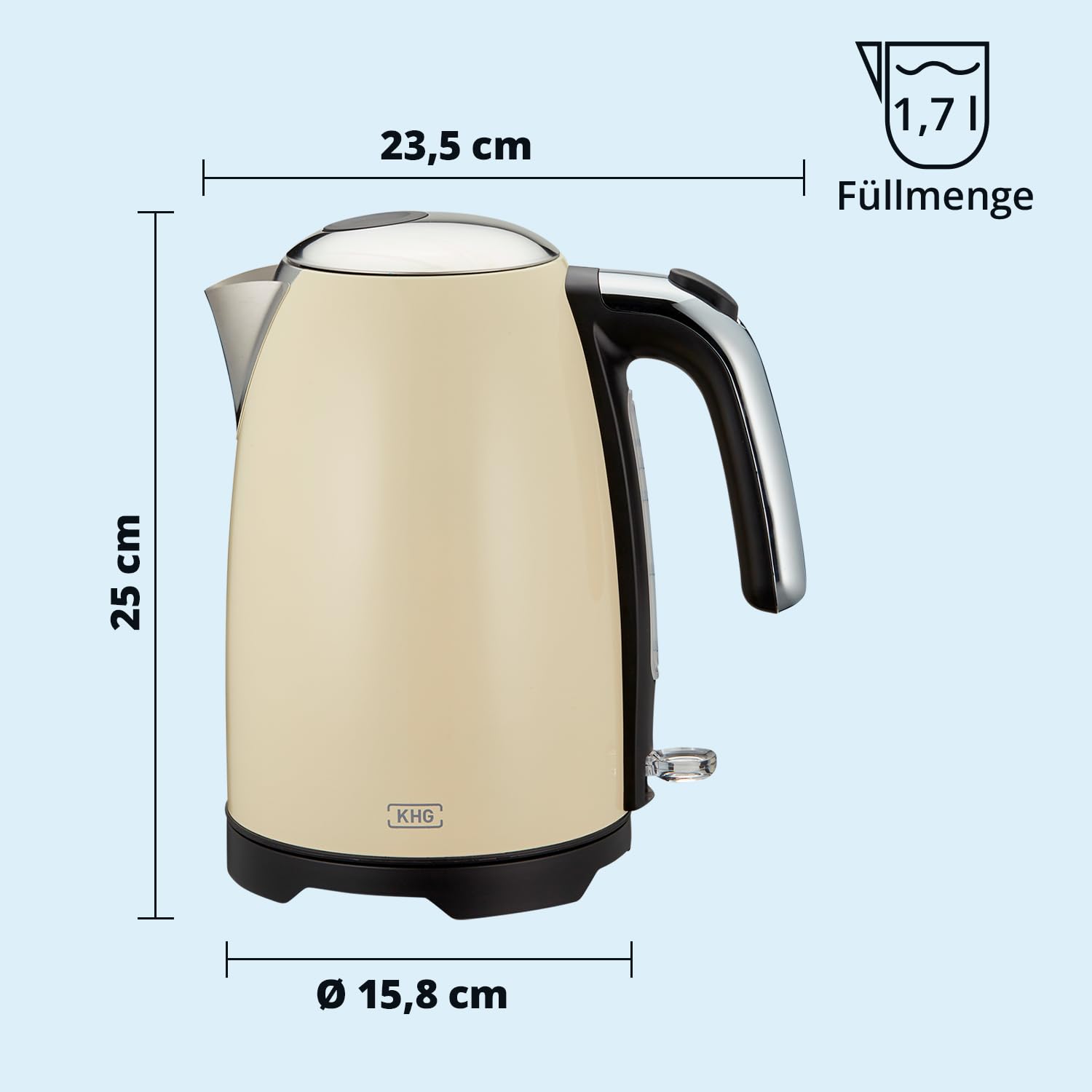 KHG Frühstücksset Wasserkocher Toaster Kaffeemaschine Creme Beige Retro 1,7 Liter 2 Toastscheiben 12 Tassen 360° Sockel