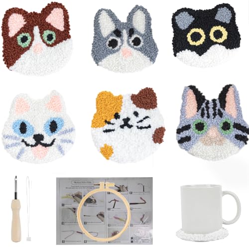 Image of Huacan Love Punch Needle Coaster Kit, 2PCS Punch Needle Embroidery Craft Kit (Animal)