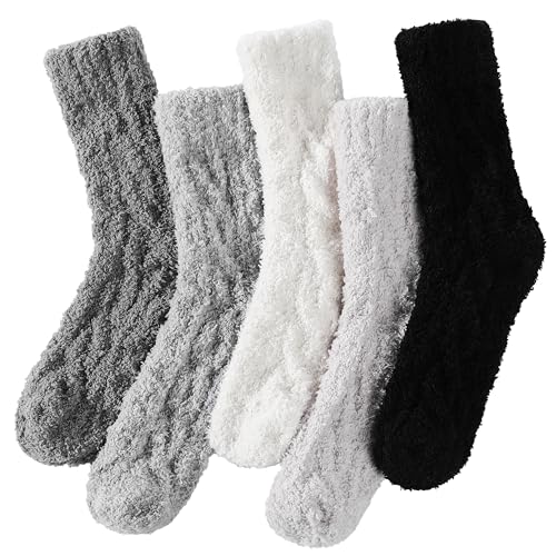 Suphigher Fluffy Socks, Fluffy Socks Womens 4-7, 5 Pairs Cosy Bed Socks for Women Fleece Slipper Girls Fluffy Sleep Socks for Winter Thermal Socks