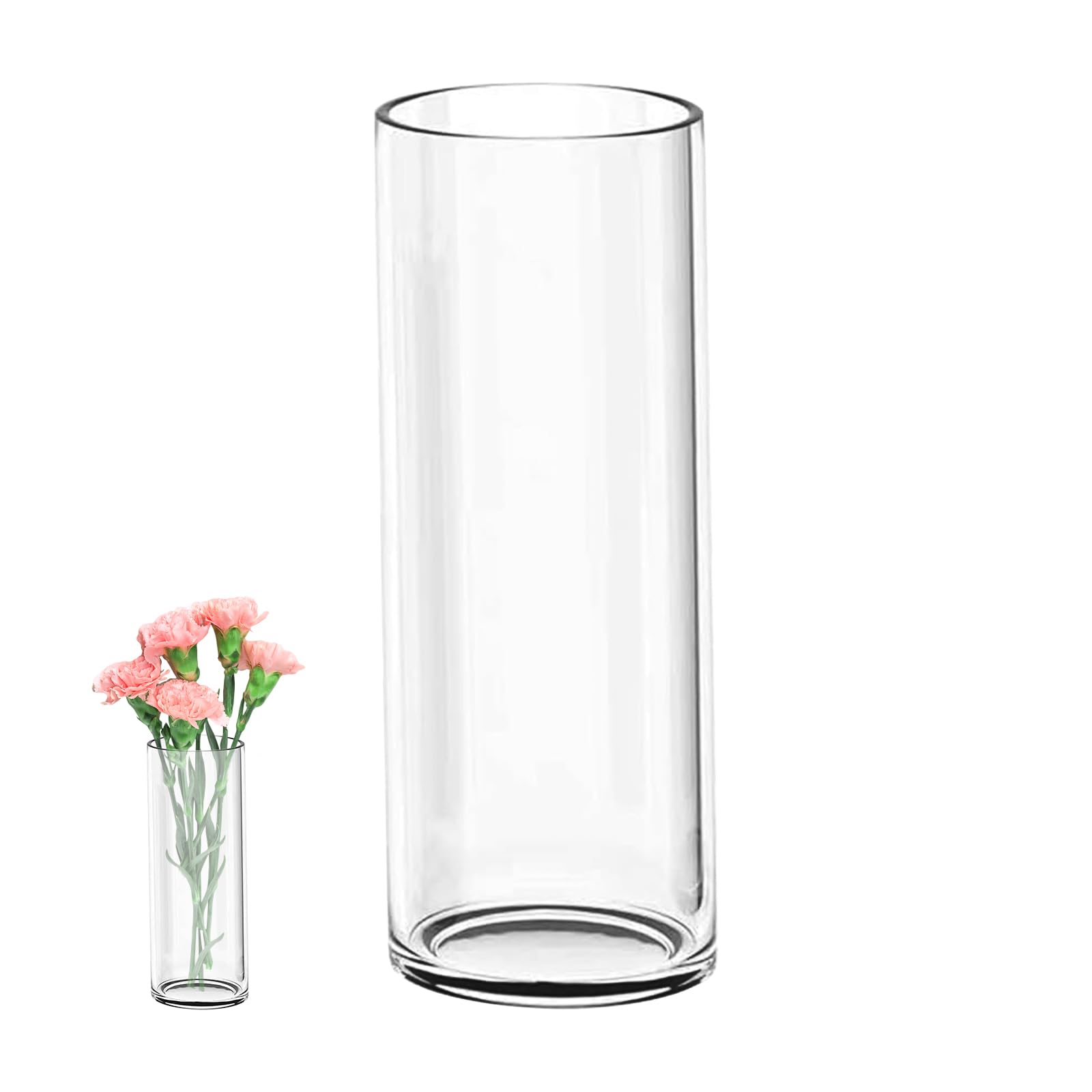 Oungy Jarrón de cristal cilíndrico de 35 cm de alto, gran jarrón de cristal, grande, moderno, diámetro de 12 cm, jarrones de cristal para velas de pilar, velas flotantes, para decoración de boda,