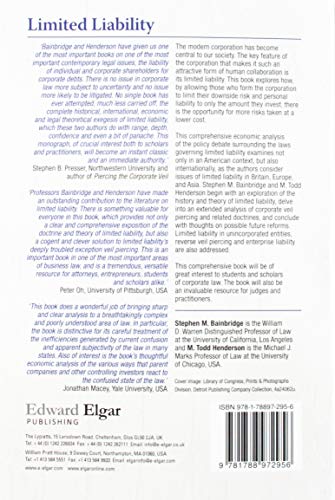 Limited Liability: A Legal and Economic Analysis