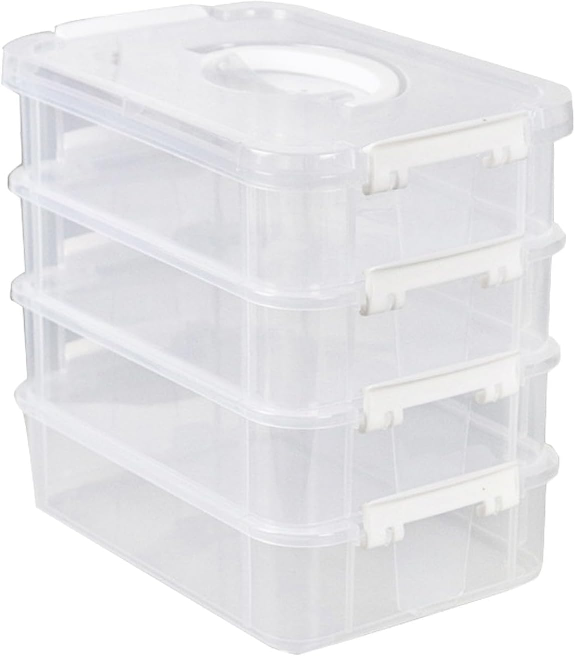 EVGATSAUTO Storage Box with Lid, Multilayer Stackable Organizer for Desktop, Bedroom and Office, Compact White Design for Home Use