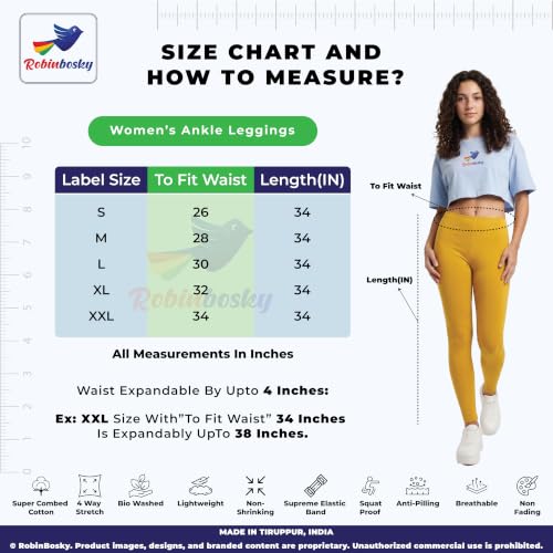 Image of Robinbosky Premium Stretchable Cotton Ankle Legging for Women | Suitable for Formal wear & Casual wear | High-End Elastic Makes The Leggings Squat Proof and Durable for Travel, Yoga, & Workout.