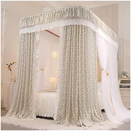 U-Shaped Bed Canopy Mosquito Net for Girls, 1.5m Floor to Ceiling Bedspread, Summer Insect Protection, Stylish Bedroom Decor with Metal Track