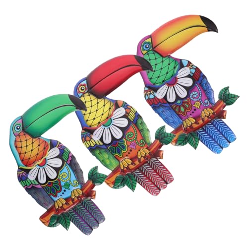 BEBEMOKO 3 piezas de decoración de pared de tucán para decoración al aire libre, adornos de pájaros, decoración de pájaros de metal, decoración de patio, piscina al aire libre, decoración de pared de