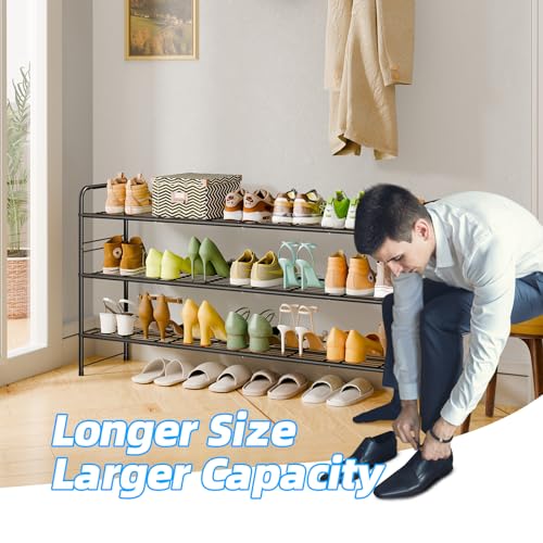 Image of 3 Tier Shoe Rack for Closet, 44 Inch Extra Long Shoe Storage Organizer for Shelves, Heavy Duty Metal, Easy Assembly, Black