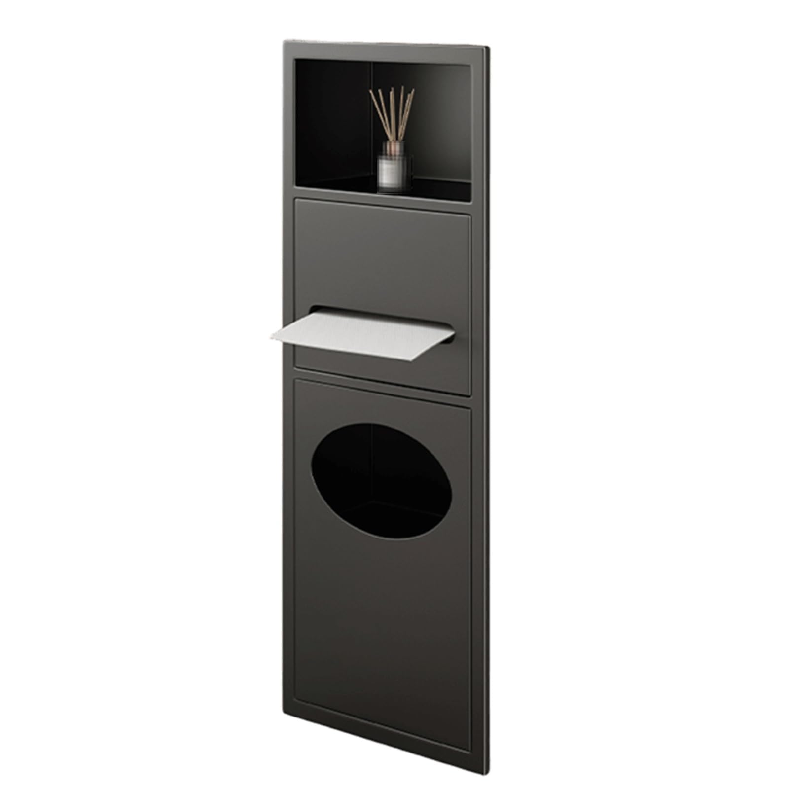Soporte para papel higiénico con estantes de almacenamiento y cubo de basura extraíble, acero inoxidable 304, soldadura sin costuras para baños y hoteles