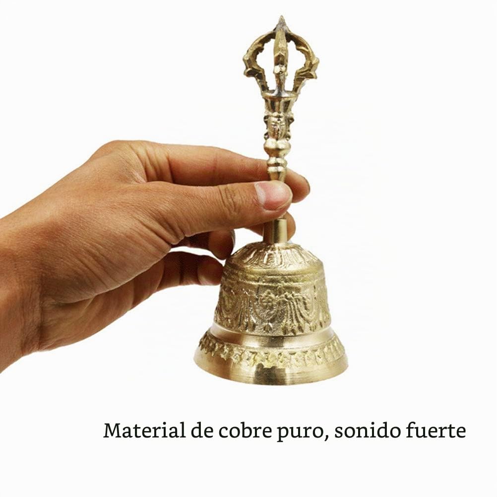 Hztyyier Campana de Meditación Budista Tibetana Dorje Vajra, Campanas de Oración Hechas a Mano, Latón para el Templo, Boda en Casa