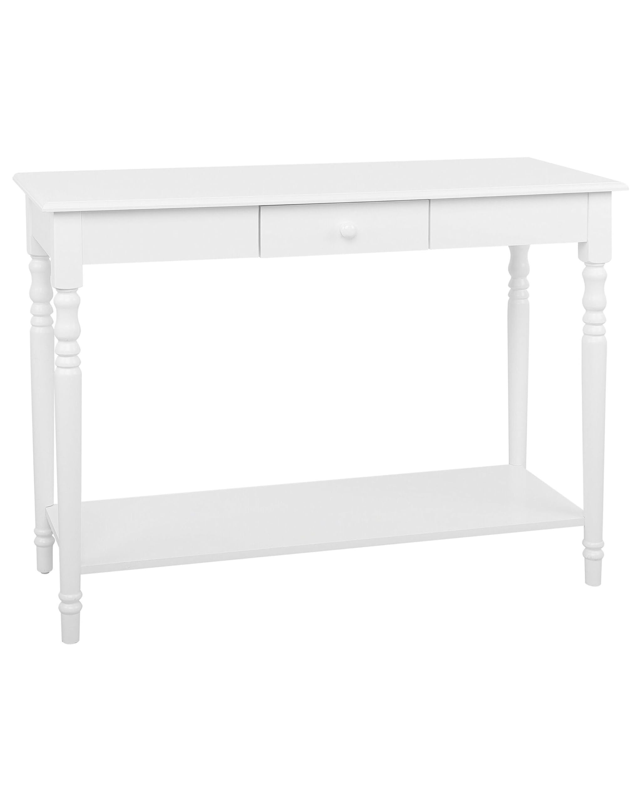 Konsola biała retro MDF sosnowe nogi z półką i szufladą 102x77 cm Tobago