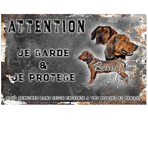 Pets-Easy.com - Placa de atención al perro personalizada Basset des Alpes - Preperforada y tornillos entregados, de 30 cm a 15 cm Cover