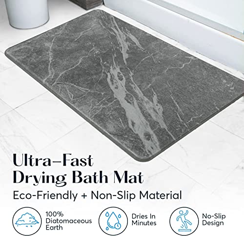 SUTERA - Stone Bath Mat, Diatomaceous Earth Shower Mat, Non-Slip Super Absorbent Quick Drying Bathroom Floor Mat, Natural, Easy to Clean (23.5 x 15 Slate)