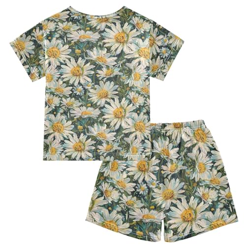 ALAZA Daisy Flowers Green Pajama Set Short Sleeve Sleepwear Soft Lounge Nightwear2