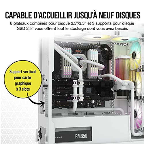 Corsair iCUE 7000X RGB Boîtier Intelligent PC ATX Grande Tour (Trois Panneaux en Verre Trempé, Quatre Ventilateurs RGB de 140 mm Inclus, Gestion des Câbles Facilement, Vaste Espace Interne Blanc