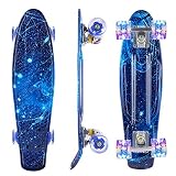 Caroma Skateboard Completo para Niños Niñas, 22 Pulgadas Retro Mini Cruiser Skateboard con Led Light Up Ruedas para Adulto Adolescente