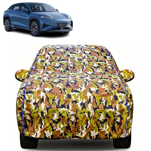 Image of Waterproof Car Body Cover for BYD Sealion 7 with Mirror Pocket| Cotton Inner Lining | Triple Stitched | All Weather Protection | Dust, UV & Rain Proof (Camouflage with Blue Piping)