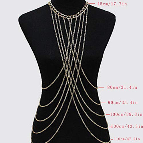 Bounzhi Harness Body Chain Bra Crossover Sexy Body Jewelry Bikini Chains Necklace For Women And Girls (Gold), Free Sizes #TOP5