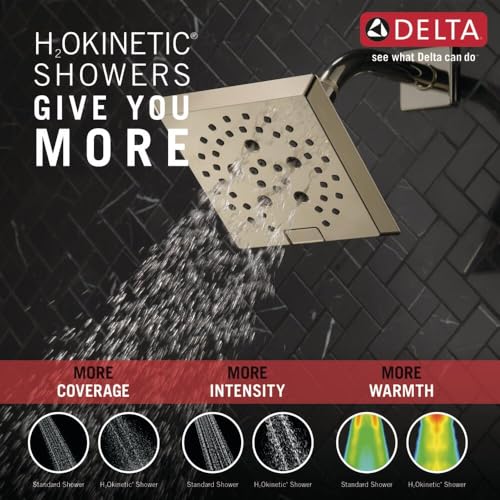 Image of Delta Faucet 5-Spray H2Okinetic Raincan Shower Head, Polished Nickel Showerhead, Square Shower Head, Delta Shower Head, Water Saving Shower Head, Lumicoat Polished Nickel 52664-PN-PR