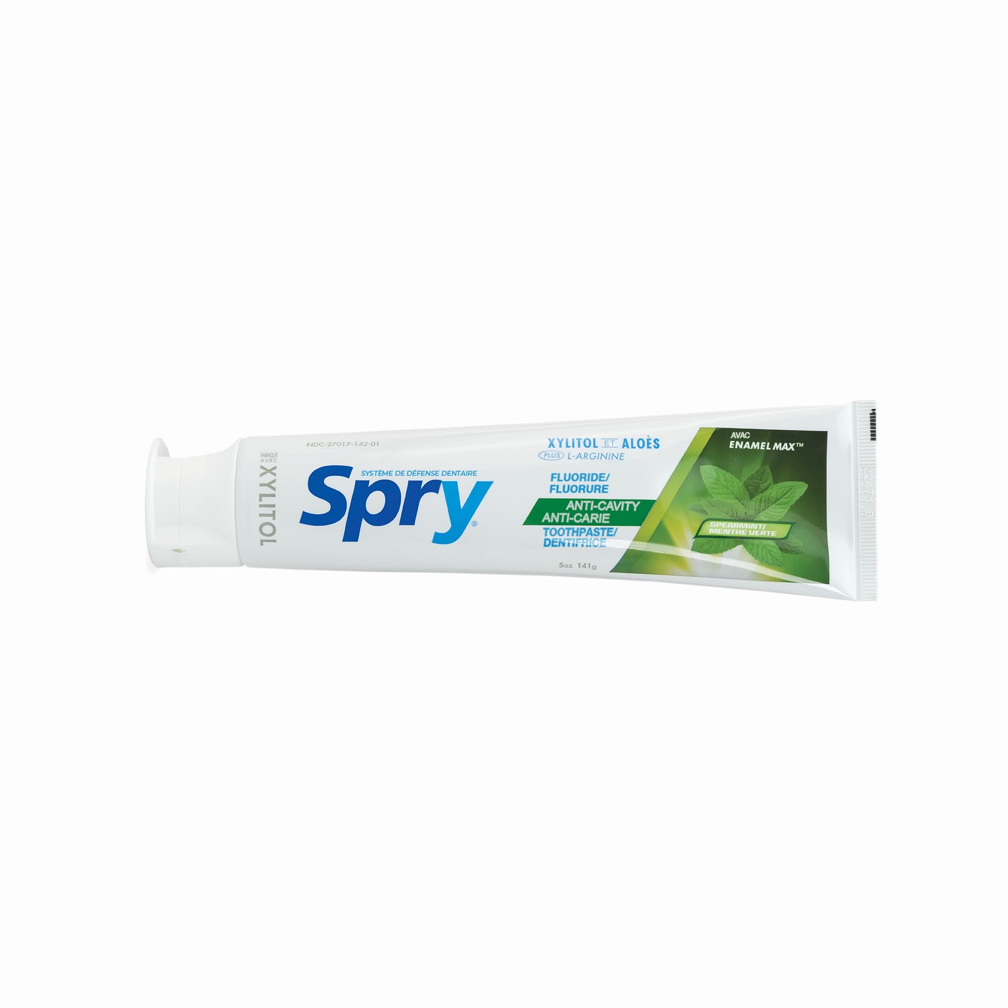 Spry Natural Xylitol Toothpaste 5oz for Adults and Kids with Fluoride, Gentle for Sensitive Teeth Whitening and Remineralizing, Breath Freshening, Mouth Moisturizing, Spearmint (Pack of 6)