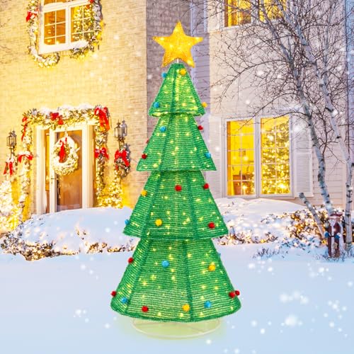 Tangkula 6.2 FT Lighted Pop-up Christmas Tree, Indoor/Outdoor Pre-Lit Xmas Tree with 200 LED Lights, Zip Ties & Ground Stakes, Collapsible Holiday Christmas Decoration for Home, Yard, Lawn, Party