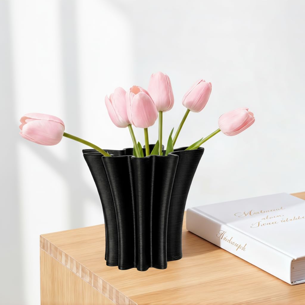 Contemporary Black Ceramic Vase, Abstract Irregular Shape Sculptural Accent for Home Decor, Modern Artistic Centerpiece for Coffee Table or Bookshelf - Image 4