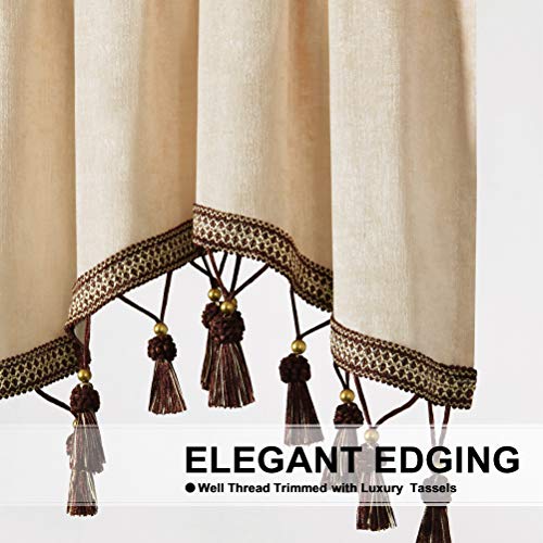Elkca Double-Sided Chenille Window Curtains Tier For Kitchen Beige Scalloped Valance For Living Room,Pack Of 2(Beige,52" W X 18" L) #TOP3