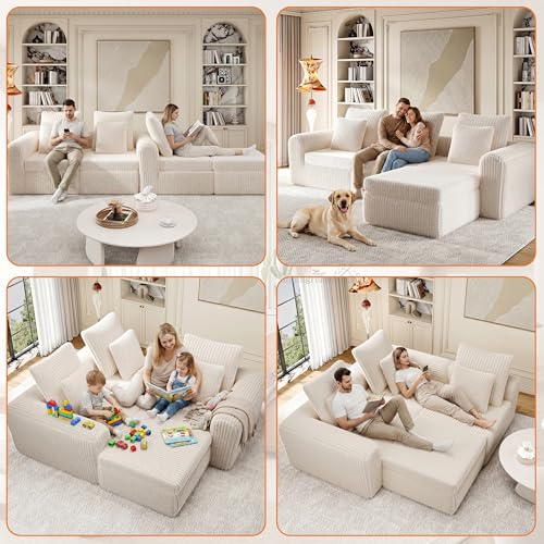 Image of Feonase Modular Sectional Sofa, Cloud Sectional Couch with Deep Seat, 106.3'Modern Modular U Shape Sofa Couch with Chaise, Upholstered Boneless Couches for Living Room Bedroom, Beige