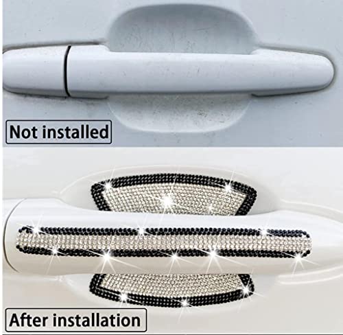 10Pcs Bling Rhinestone Car Door Handle Stickers ,Crystal Glitter Door Handle Protector Stickers And Decals Scratch Safety Reflective Sticker Bling Car Accessories (Black) #TOP2
