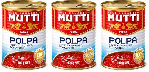 Image of Mutti Parma Polpa Finely Chopped Italian Tomatoes • Tomato Pulp for Pasta Sauce, Pizza, Soups & Stews, 14.11 oz ℮ 400 g (Pack of 3)