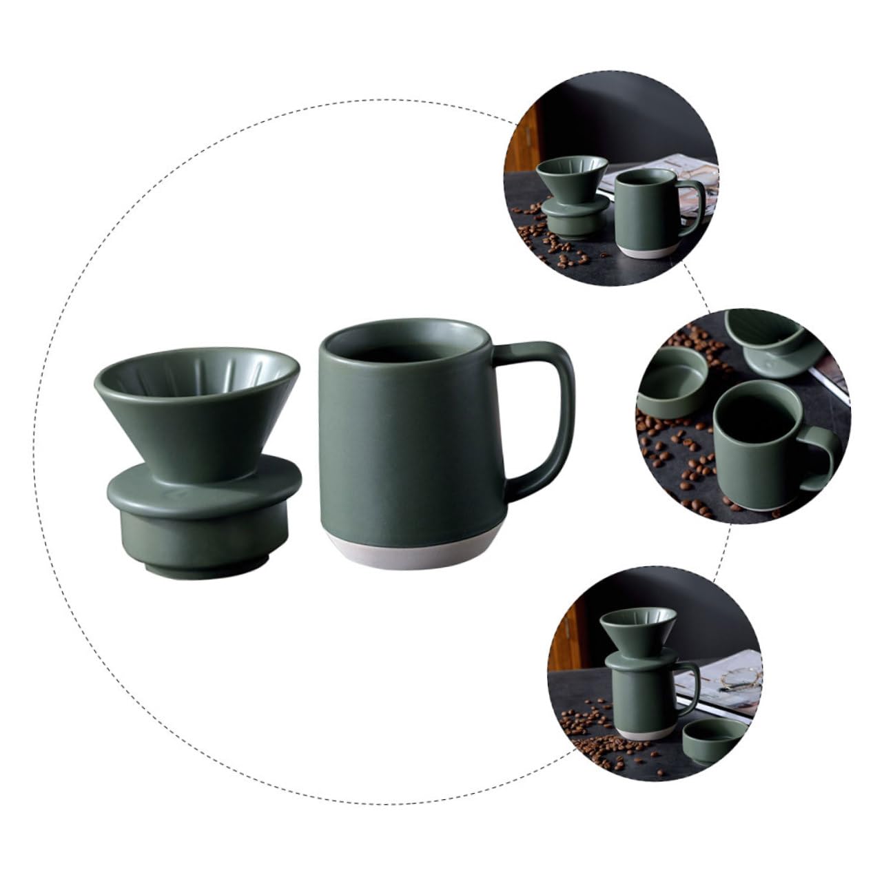 Taza de Filtro de Café y Leche de Cerámica Verde, Reutilizable y Ligera, Apta para Hogar y Viaje, Juego 1 Unidad, Uso Diario y Oficina