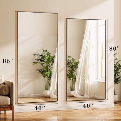 Image of BEAUTYPEAK 86 inchx40 inch Rectangle Full Body Floor Mirrors, Full Length Mirror with Stand, Large Black Mirror for Bedroom, Dressing Room, Leaning, Standing or Hanging Horizontally /Vertically