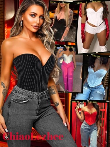 Image of ChiaoLezhee Heart Corset Top For Women, Sexy Concert Outfits Going Out, Strapless Crop Top, Overbust Bustier