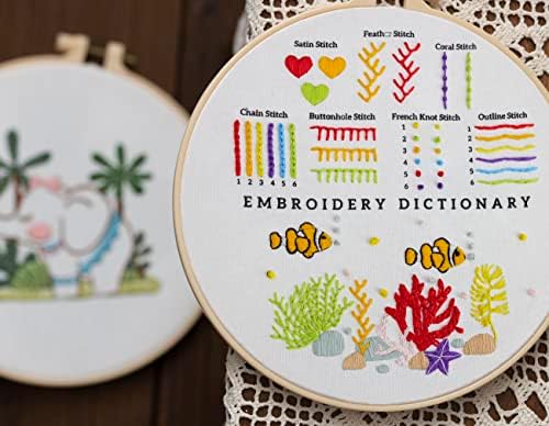 Ebherys Beginners Embroidery Stitch Practice kit, 2 Sets Embroidery Kit to Learn 30 Different Stitches for Craft Lover Hand Stitch with Embroidery Fabric with Embroidery Skill (Bouquet&Coral)