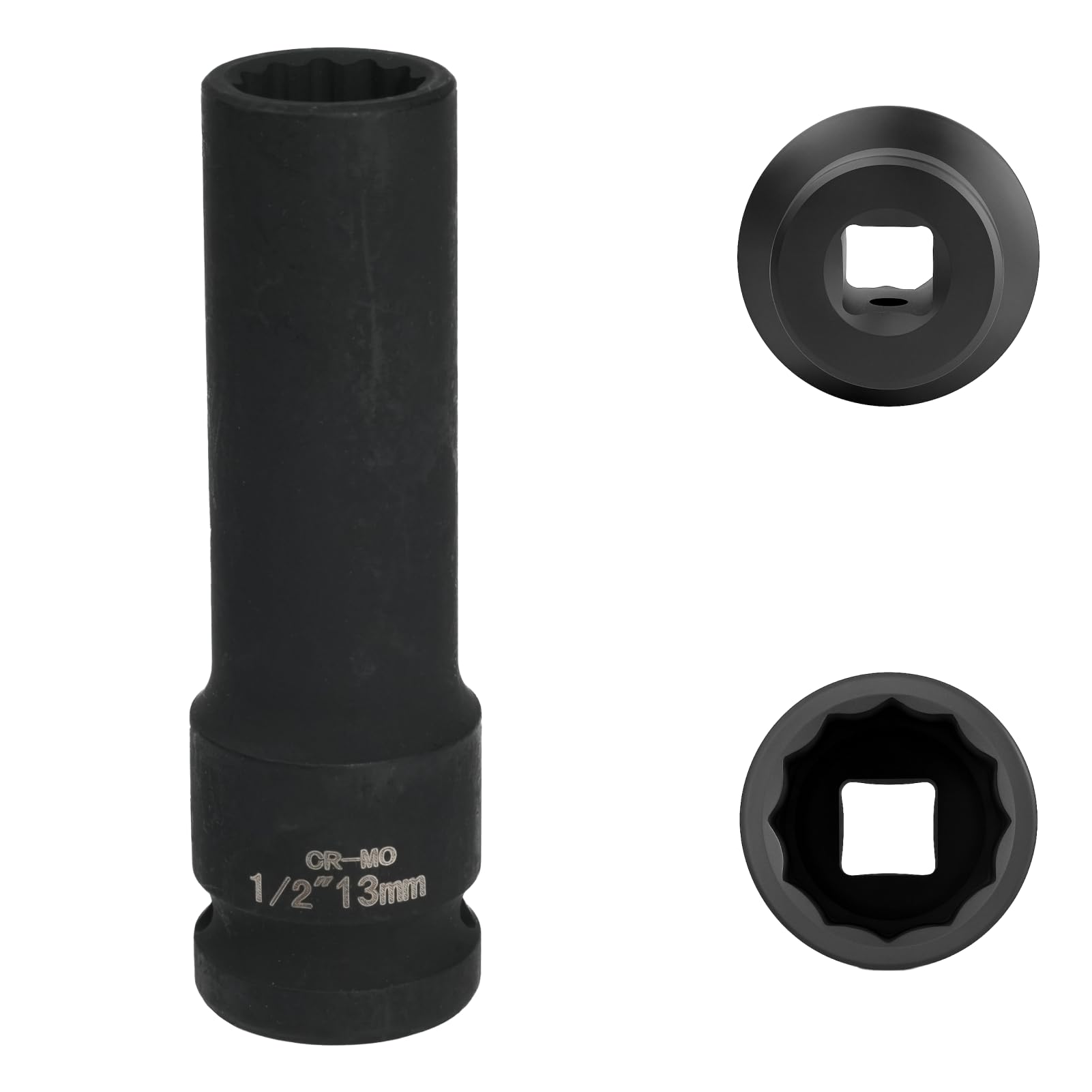 FortuneGlobe Socket 13 mm 1/2 inch 12-Point, Impact Socket 1/2 inch 13 mm CR-MO Chromium-Molybdenum Steel (Black)
