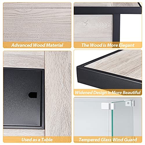 AVAWING-Propane-Fire-Pit-Table-42-inch-50000-BTU-Rectangular-Gas-Fire-Pit-wGlass-Wind-Guard-Table-Lid-Fire-Glass-Waterproof-Cover-Outdoor-Gas-Fire-Pit-for-Garden-Patio-Backyard-Beige