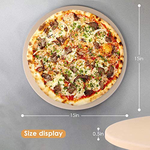 15 Inch Round Pizza Stone, Heavy Duty Ceramic Pizza Grilling Stone, Baking Stone for Oven Grill and Toaster Oven, Ideal for Baking Crisp Crust Pizza, Bread, Cookies and Outdoor
