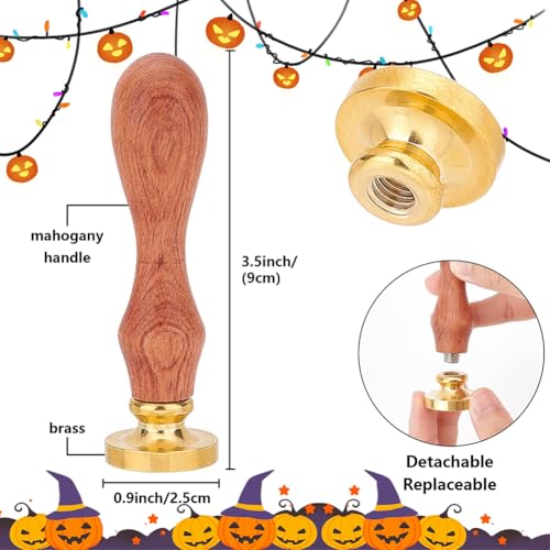 CRASPIRE Halloween Pumpkin Leaves Wax Seal Stamp 25mm Autumn Round Sealing Wax Stamps Vintage Removable Brass Head with Wood Handle for Thanksgiving Day Wedding Envelopes Invitations Decor Gift - Image 2