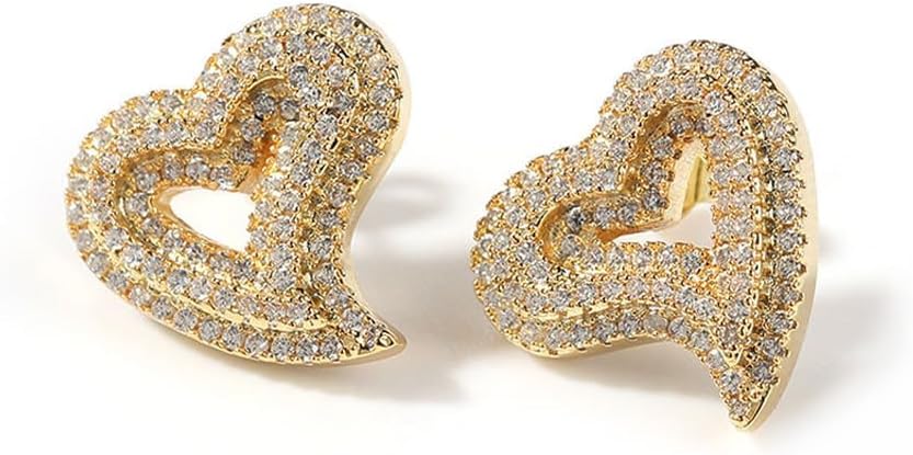 Heart Earrings Hypoallergenic Stud Earrings For Women Trendy, Iced Out Womens Earrings Sensitive Earrings Studs, Hip Hop Jewelry Cubic Zirconia Bling Jewelry Dainty Earrings for Birthday