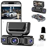 Caméra Embarquée 4 Canaux avec Wi-FI Et Vision Nocturne, Dashcam Voiture sans Fil, Vision À 360°, Ultra Grand Angle 170°,Enregistrement en Boucle Caméra Embarquée, 24h Mode Parking (B,3 Canaux)