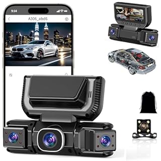 Caméra Embarquée 4 Canaux avec Wi-FI Et Vision Nocturne, Dashcam Voiture sans Fil, Vision À 360°, Ultra Grand Angle 170°,Enregistrement en Boucle Caméra Embarquée, 24h Mode Parking (B,3 Canaux)