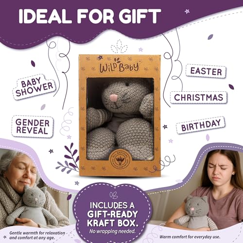WILD BABY Microwavable & Weighted Plush Toy - Cat Stuffed Animal for Comfort & Warmth - Soft, Heatable Plushie for Snuggles - Great for Kids, Toddlers & All Ages