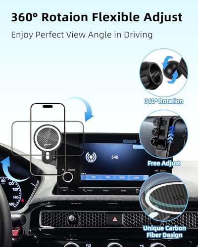 Image of PZK Car Phone Mount for Honda Civic 2022-2025 2026 /Acura Integra 2023-2025 LX /EX /EX-L /Sport /Sport Hybrid /Touring /Si /Type R for 7 /9-Inch Screen Magnetic 15W Fast Wireless Charger Phone Holder