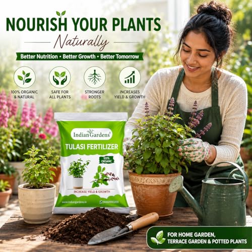 Image of Indian Gardens - Tulasi Organic Fertilizer (5 Kg) | Holy Basil | Growth Fertilizer | Organic Plant Food | Tulasi Leaf Health