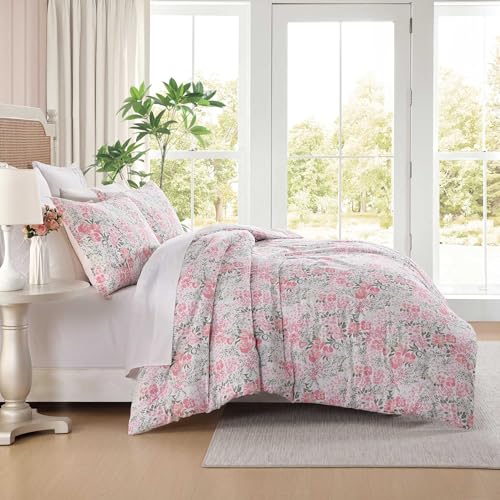 Image of Laura Ashley - Comforter Set, Soft & Breathable Bedding with Matching Shams, Romantic Floral Design (Heather Garden Pink, King)