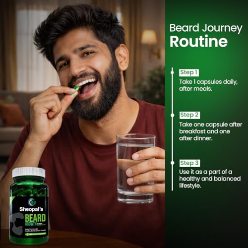 Image of Sheopals Beard Growth 60 Capsules - Ayurvedic Blend with Amla Bhringraj, Methi, Kalonji & Harad - Supports Stronger, Fuller & Thicker Beard Growth | Solves Uneven & Patchy Beard