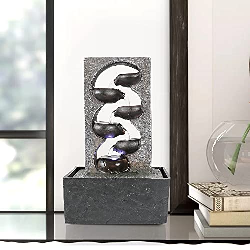 PeterIvan 9 1/2â€ Tabletop Fountains Indoor - Mini Home Fountains Relaxing for House Office Art Decor, 6-Tier Electric Meditation Waterfall Feature with LED Lights&Submersible Pump (9.5in, Gray)