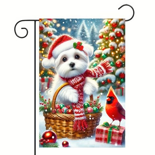 Image of BlissYard Winter Yard Flag Cardinal Maltese Basket 12x18 Inch Polyester